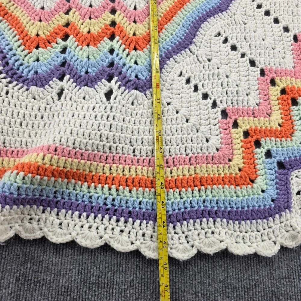 Handmade Crochet Rainbow Chevron Baby Blanket and Tooth Fairy Square Pillow Set